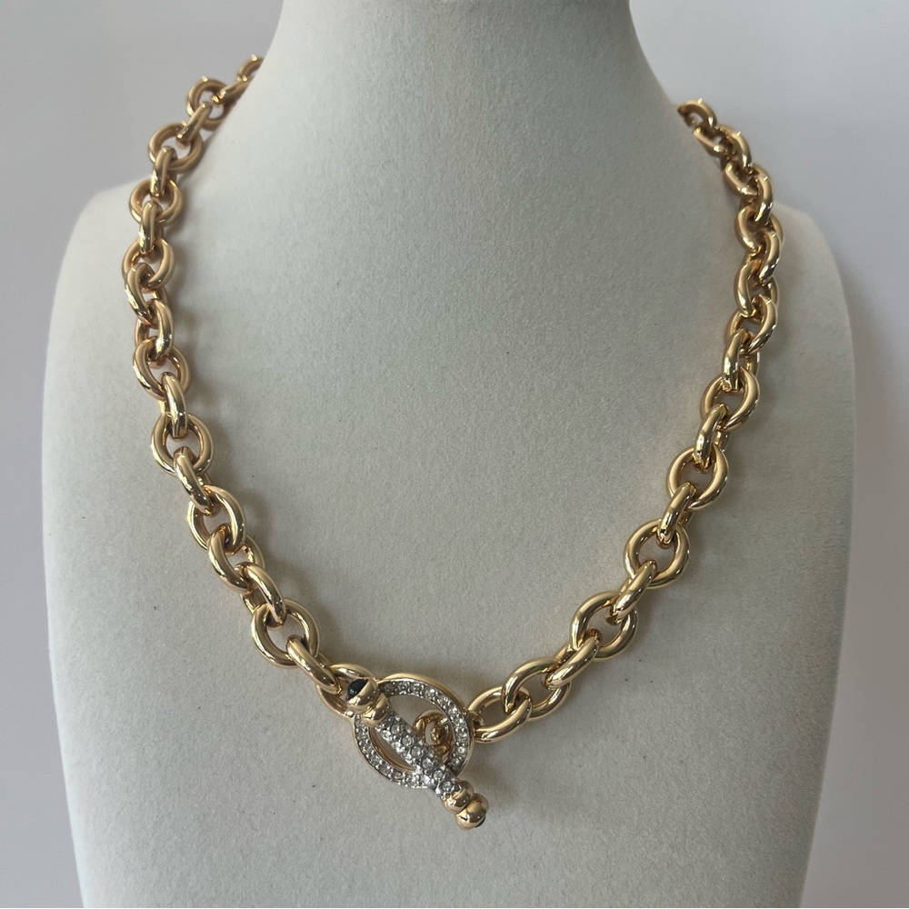 Vintage Gold Chain Crystal and Navy Enamel Necklace and Bracelet Set - Picture 2 of 9